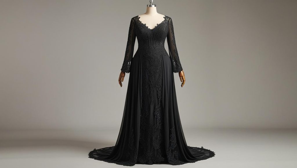 Plus Size Black Wedding Dress with Sleeves